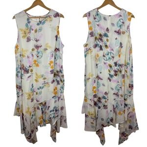 Calvin Klein Womens Floral Midi Dress Sz 16W Hanky Hem Sleeveless Wedding Summer